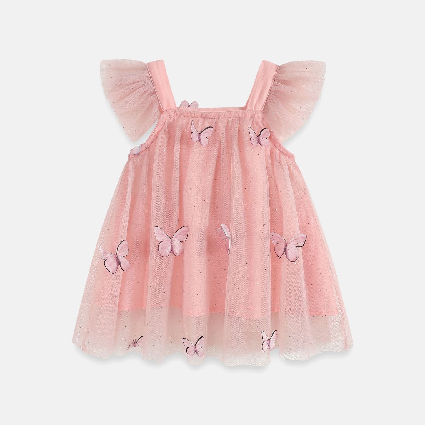 Flounced Sleeve Mesh Children Sling Dress, Multiple Colors Available