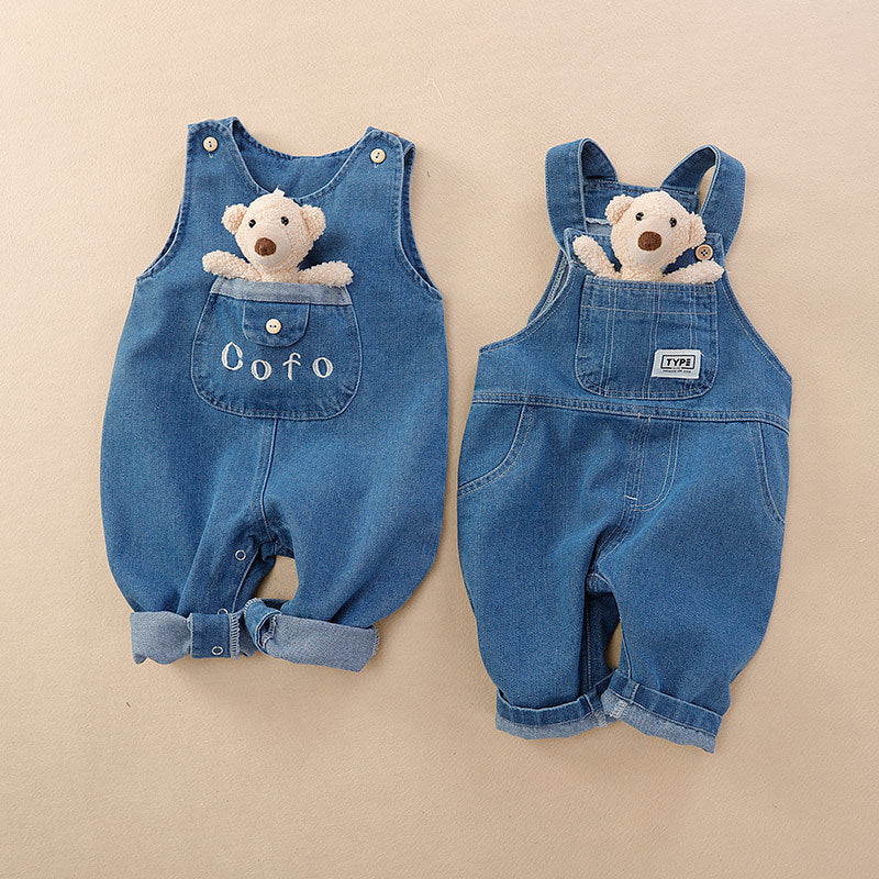 Fashionable Baby Jeans Romper With Striped Short Sleeves Shirt  2pc Outfit