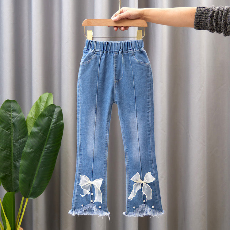 Girls' Casual Denim Wide Leg Pants