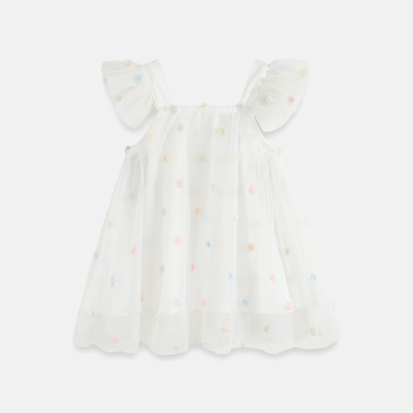 Flounced Sleeve Mesh Children Sling Dress, Multiple Colors Available