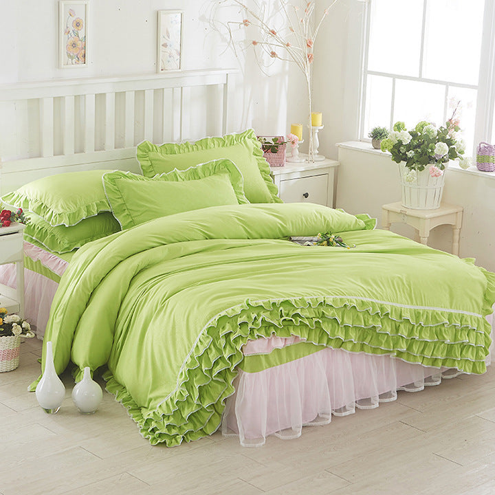 Princess Girls' Lace Bed Skirt-style, Duvet Cover 4pc Set, Solid Color Lace, Comes In Multiple Colors