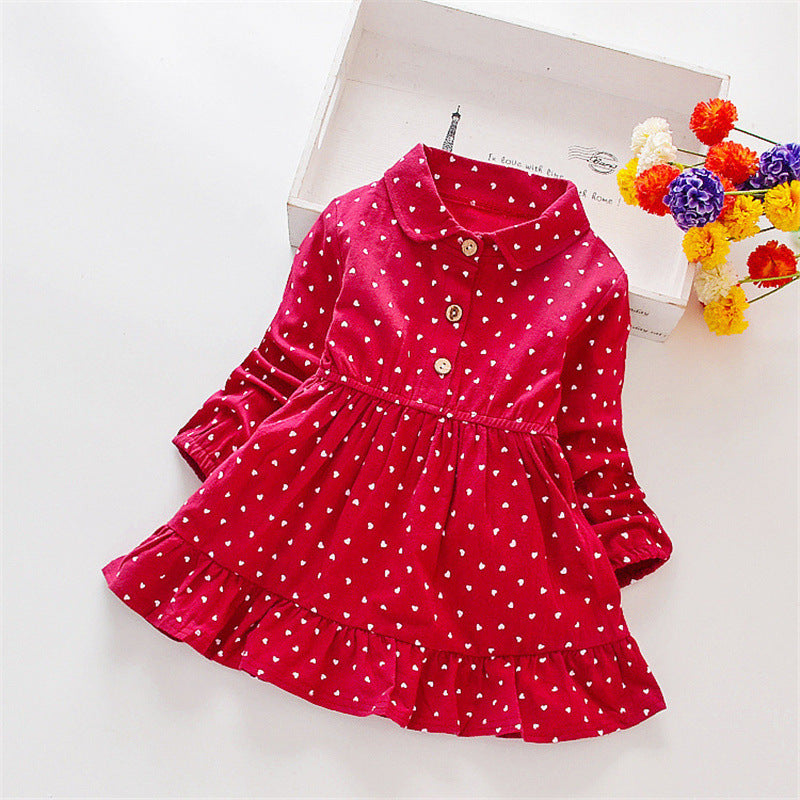 Girls' Long-sleeved Casual Heart Dress