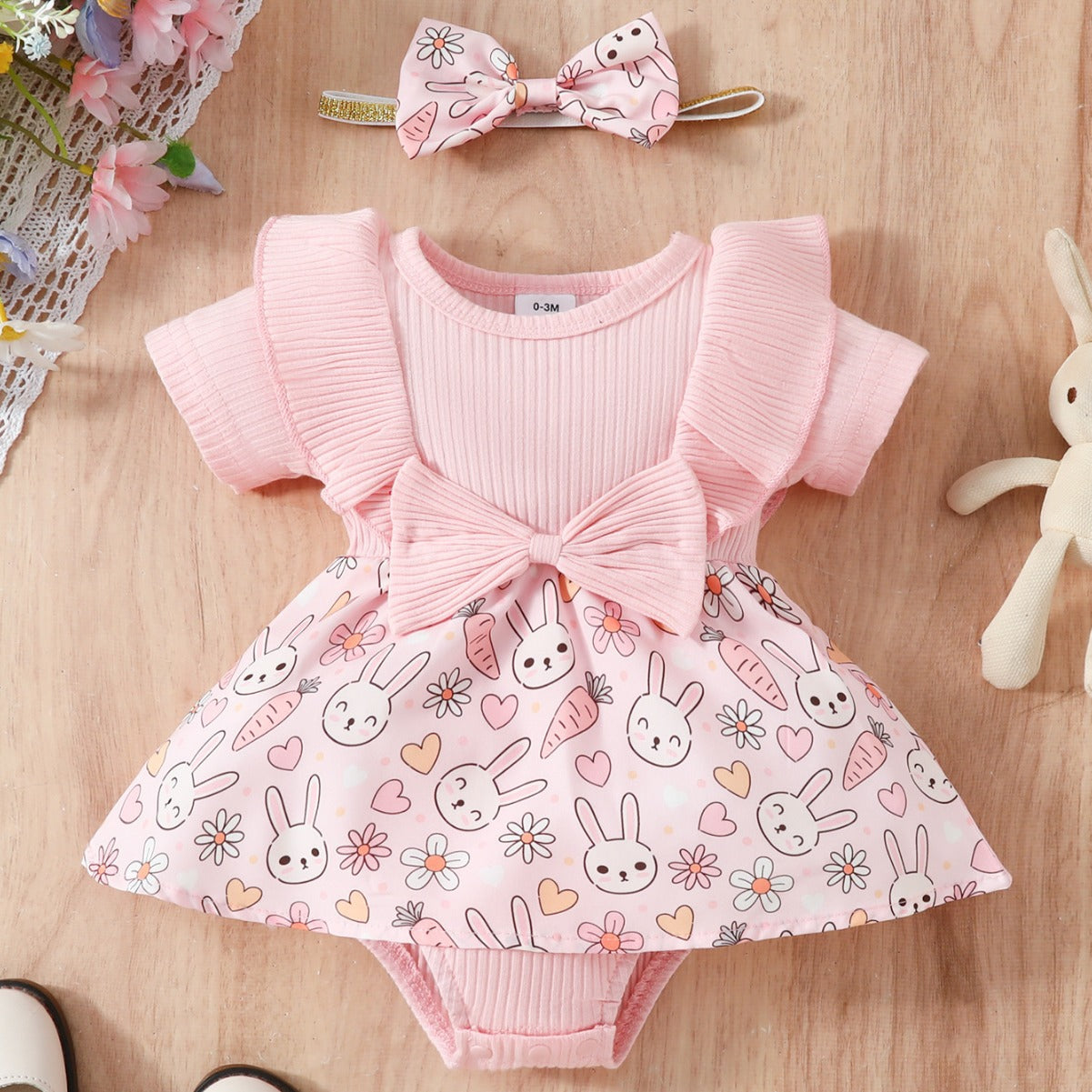 Baby Floral Bow Onesie & Headband