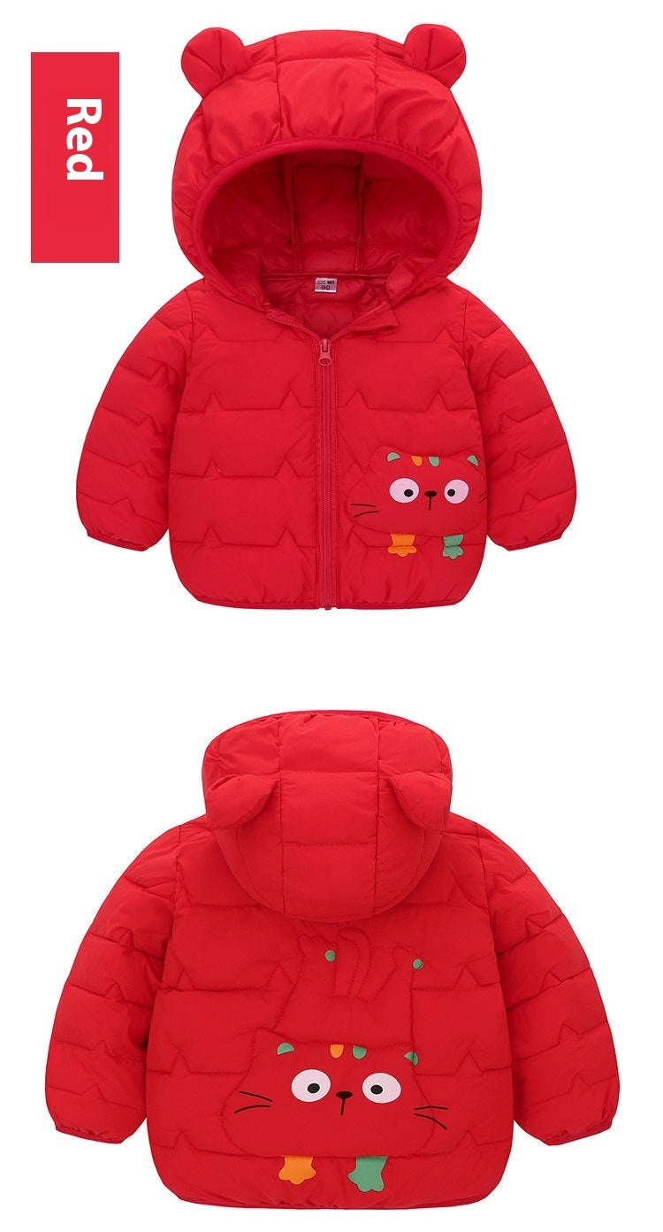 Girls' Down Padded Jacket, Cotton Padded Thin Hood Coat