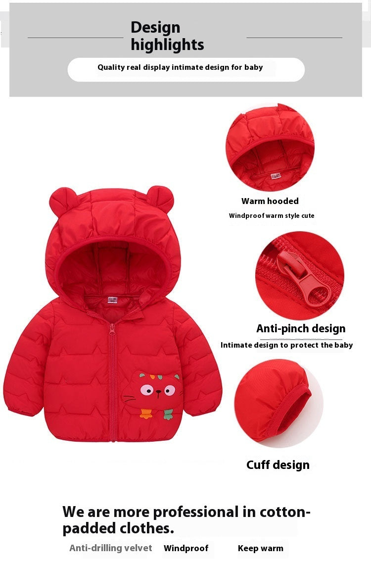 Girls' Down Padded Jacket, Cotton Padded Thin Hood Coat