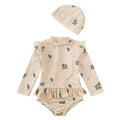 Girls' Floral Fresh Long-sleeved Quick-drying One-piece Swimsuit
