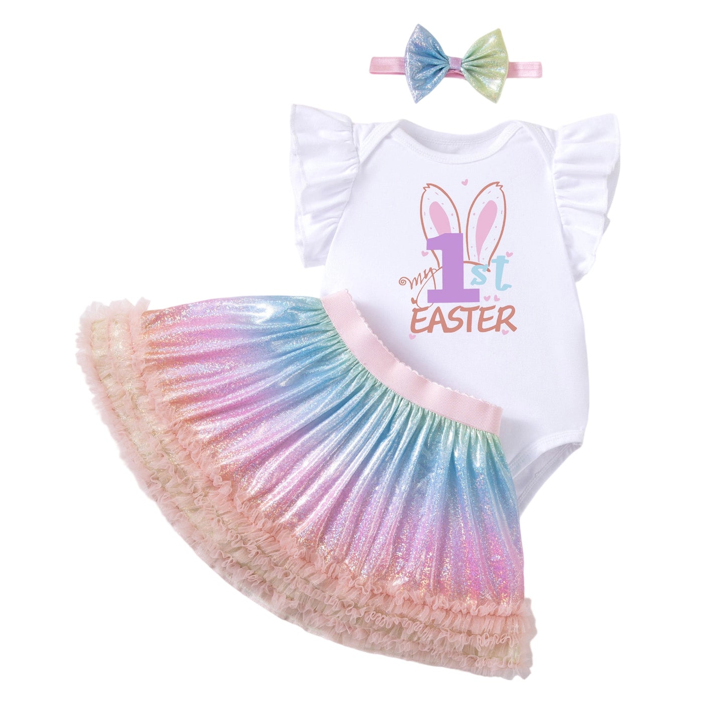 Easter Baby Outfit Print Skirt And Hair Accessory Set