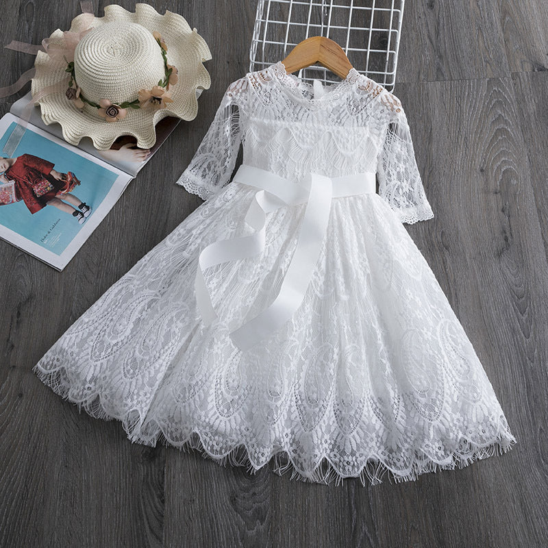 Girls' Lace Dress, White 