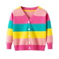 Girls' Cotton Sweater, Rainbow Striped Cardigan