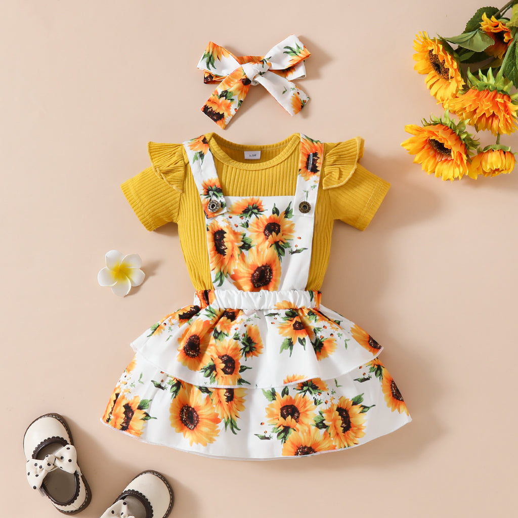 Baby Girl's Summer Short-sleeved Top Suspender Skirt Suit Set