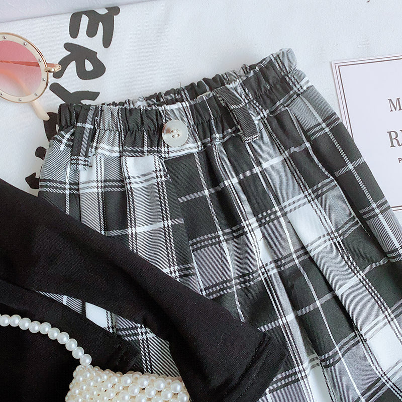 Fashion Girls Top Plaid Wide Leg Pants Set