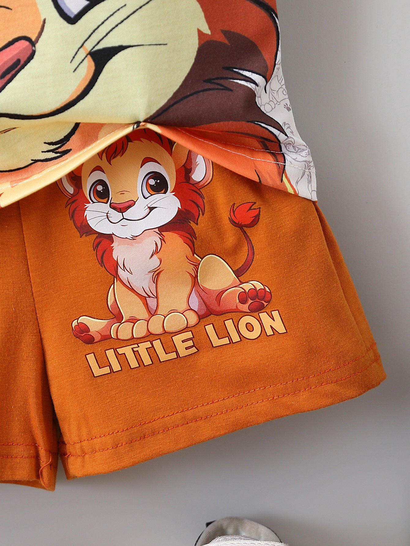 Little Lion Print And Shorts, Baby Clothing Two-piece Set