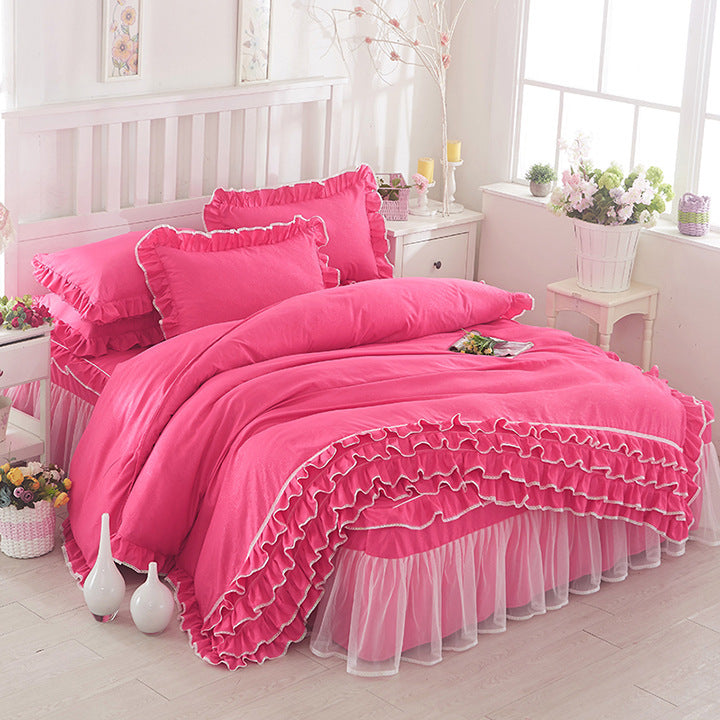 Princess Girls' Lace Bed Skirt-style, Duvet Cover 4pc Set, Solid Color Lace, Comes In Multiple Colors