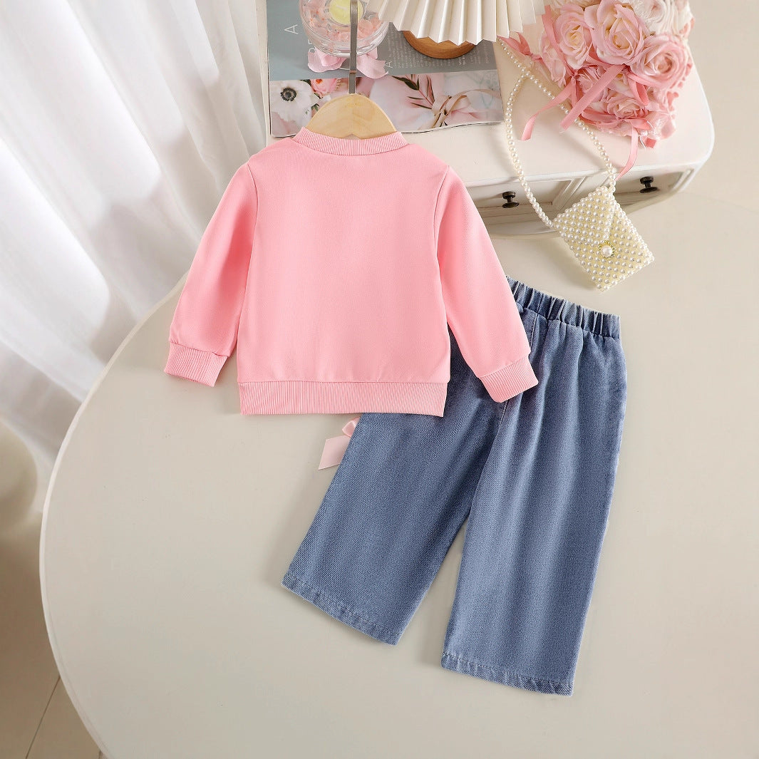 Baby/Toddler Long-sleeved Sweater Denim Pants Two-piece Suit