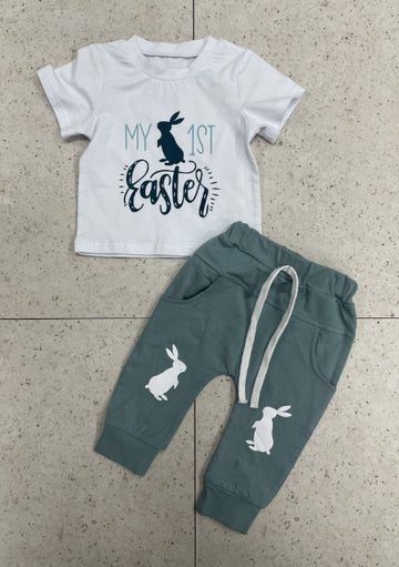 Easter Rabbit Print Short Sleeve Suit