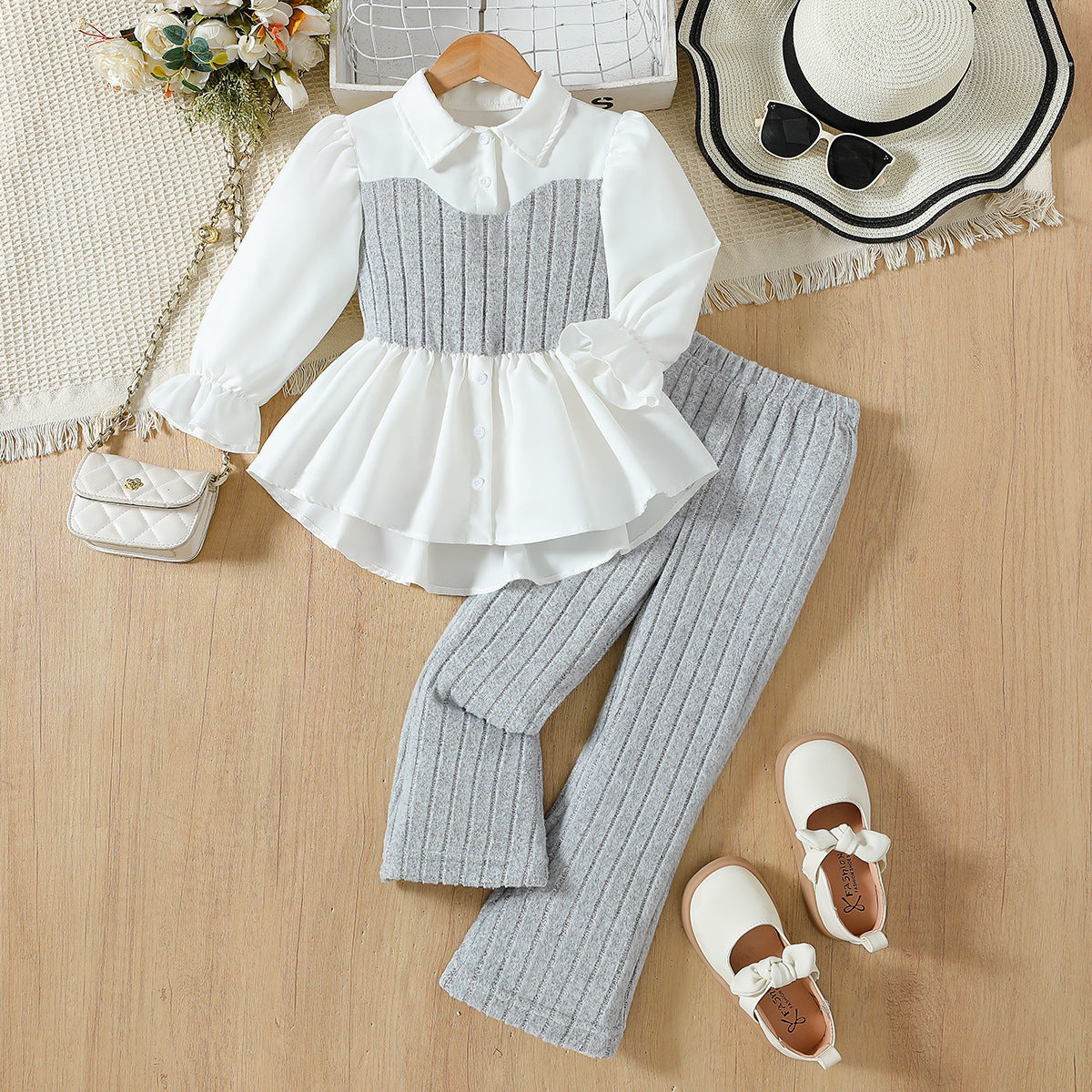 Girls Trendy Stitching Two-piece Suit