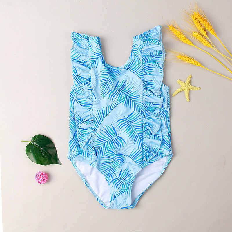 Baby/Toddler Girls' One-piece Ruffled Leaf Pattern Swimsuit