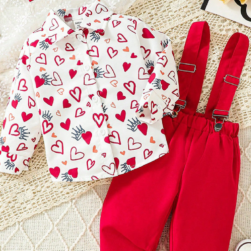 Baby Boys' Long-sleeved Heart Outfit, Valentine's Day 2pc Set