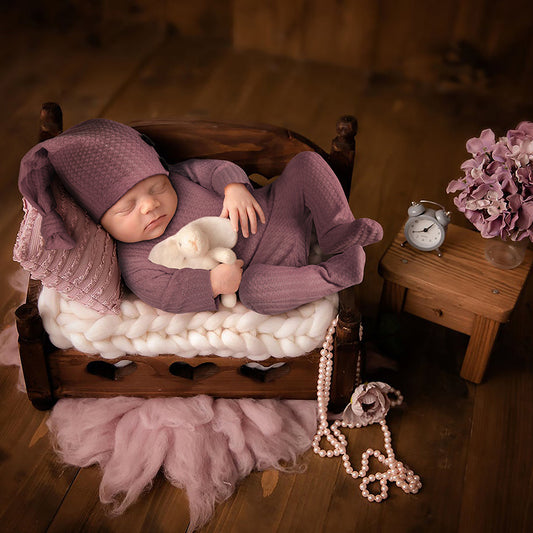 Newborn Baby Photography Full Sleeves Romper Outfit & Hat, Comes In Multiple Colors