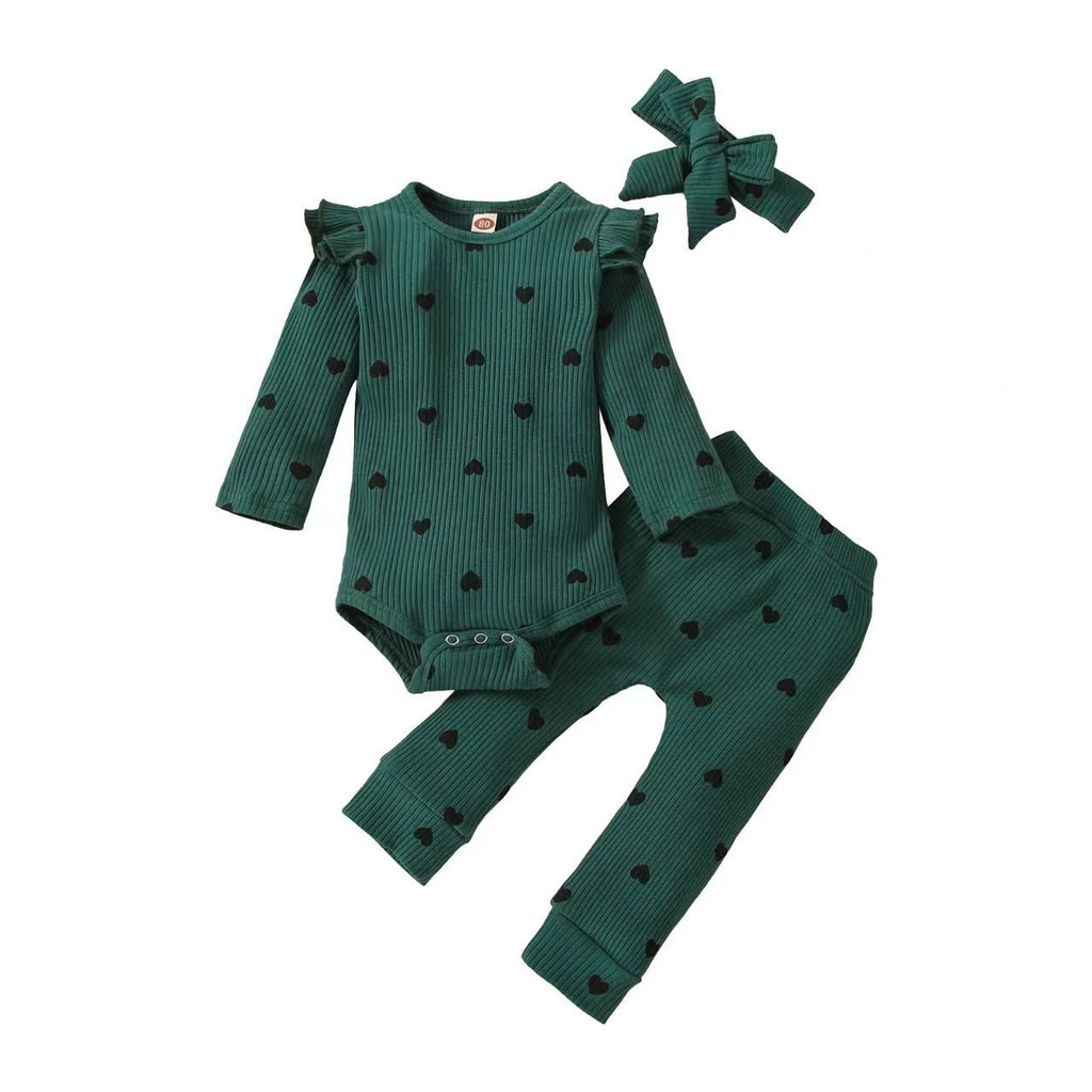 Baby Girl Love Printed Romper 3pc Set