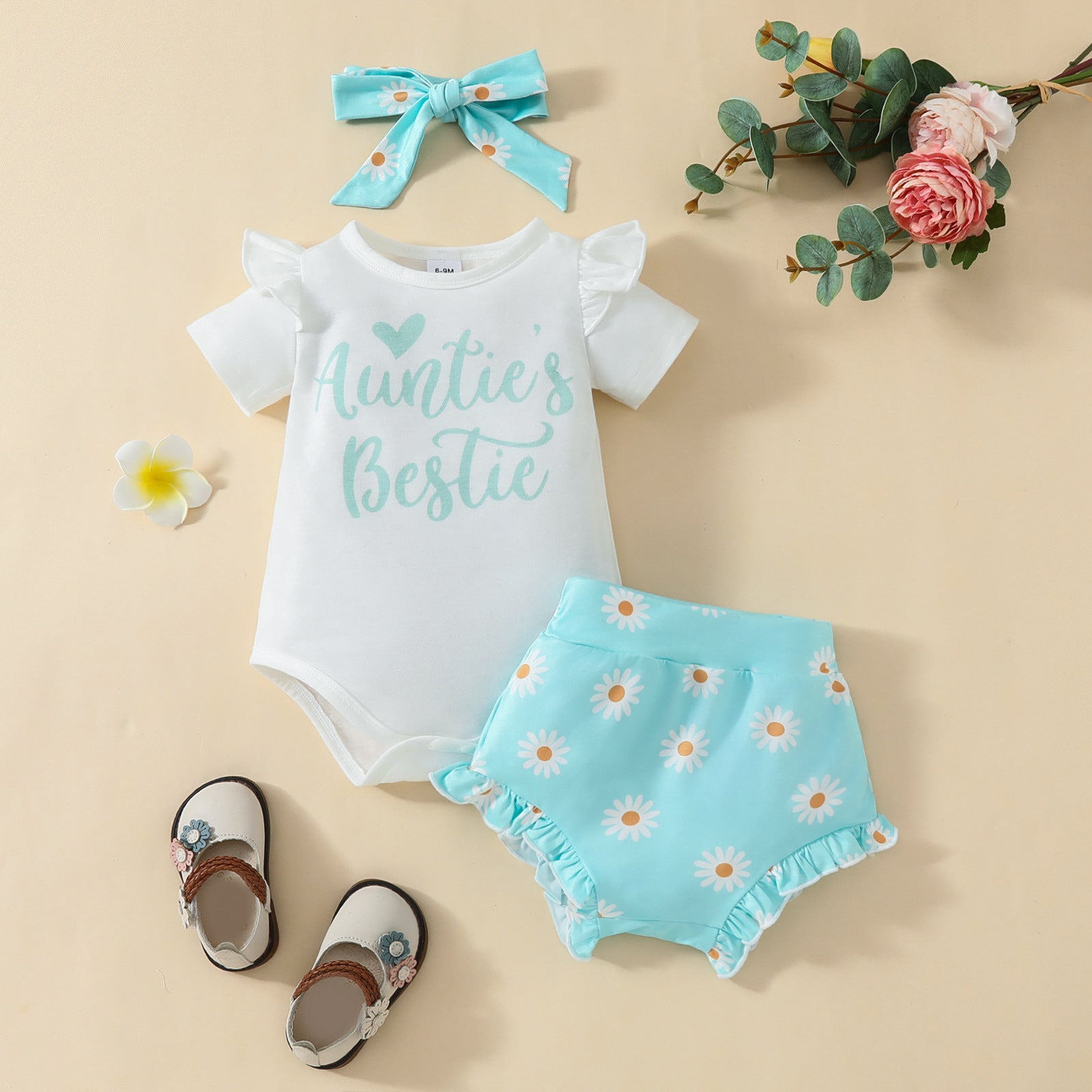 2024 Summer Girls' Letter Printing Onesie Set
