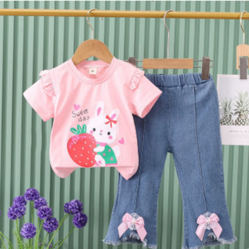 Girl's Short-Sleeve Denim Jeans Set