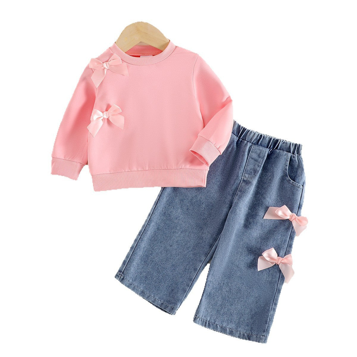 Baby/Toddler Long-sleeved Sweater Denim Pants Two-piece Suit