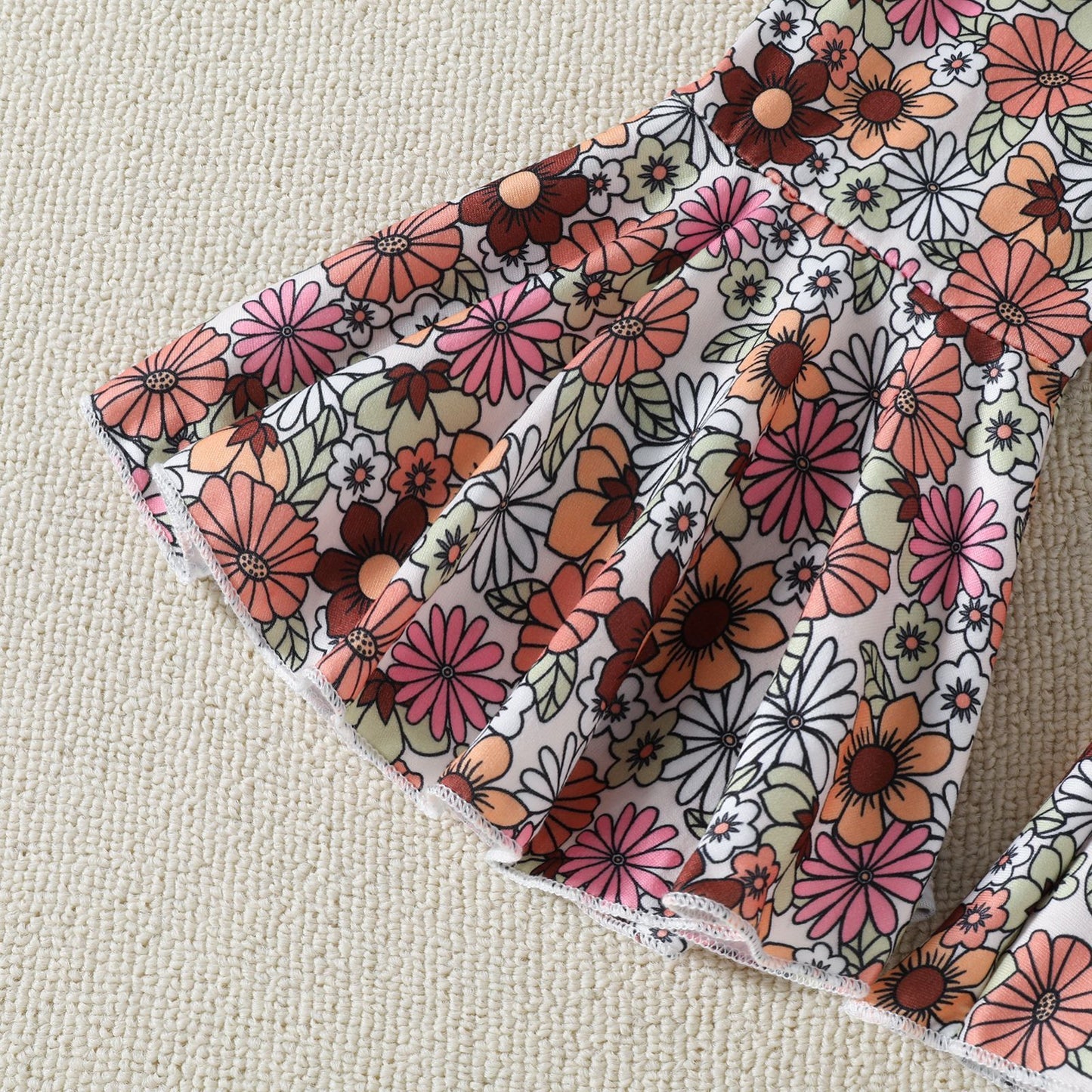 Girls' Flower Print T-shirt Bell-bottom Pants Summer 2pc Set