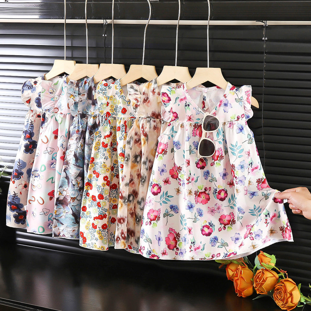 Girls' Chiffon Summer Floral Dress For Kids