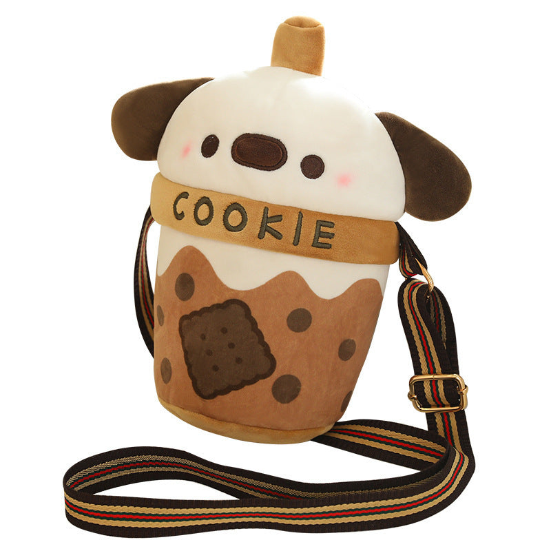 Milky Tea Cup Dog Crossbody Shoulder Bag Doll Plush Toy