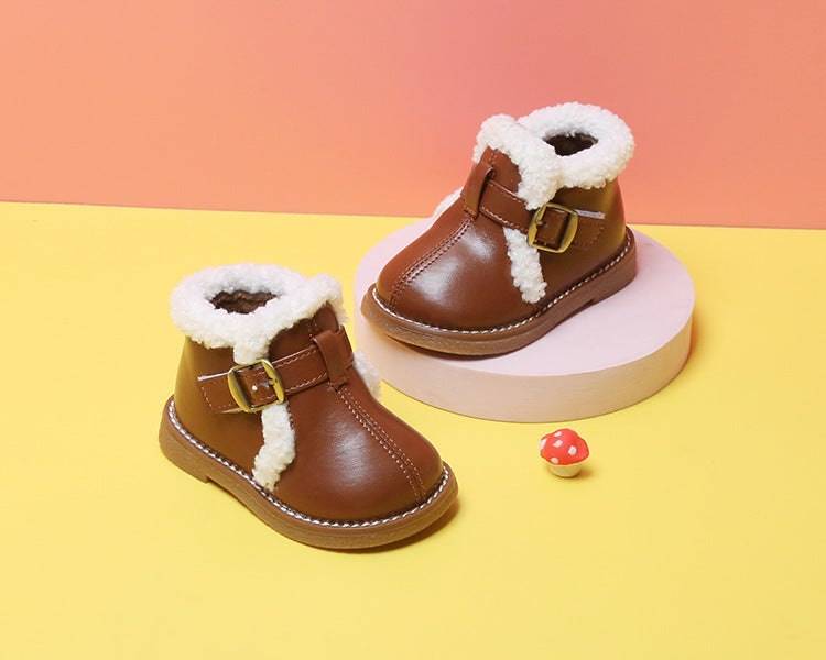 Baby Girl Autumn And Winter Plus Velvet Cotton Shoes