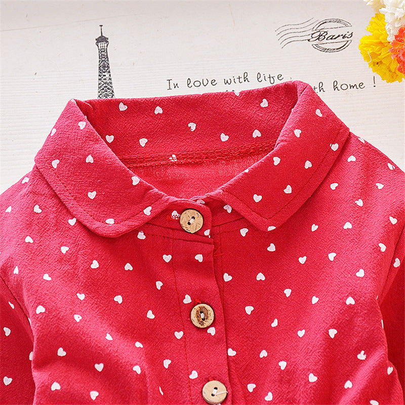 Girls' Long-sleeved Casual Heart Dress