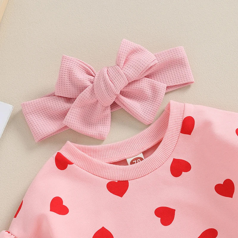 Heart Jumpsuit & Headband Two-piece Set