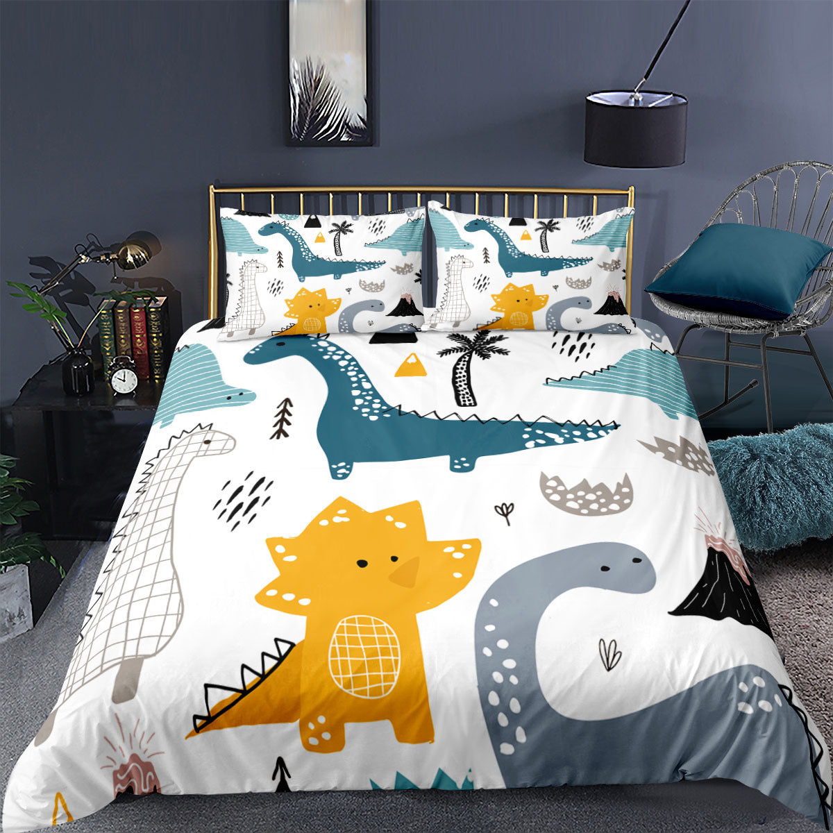 Boys' Cartoon Dinosaur Bedding Queen 3pc Set