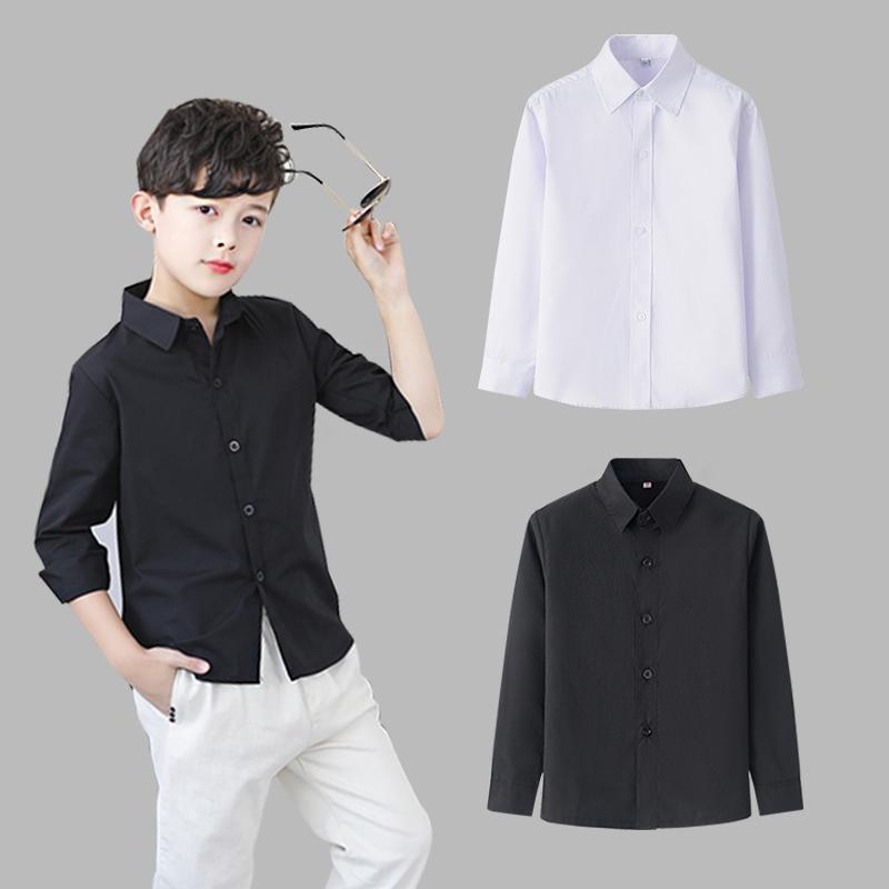 Boys' Black Or White Solid Color Dress Shirt