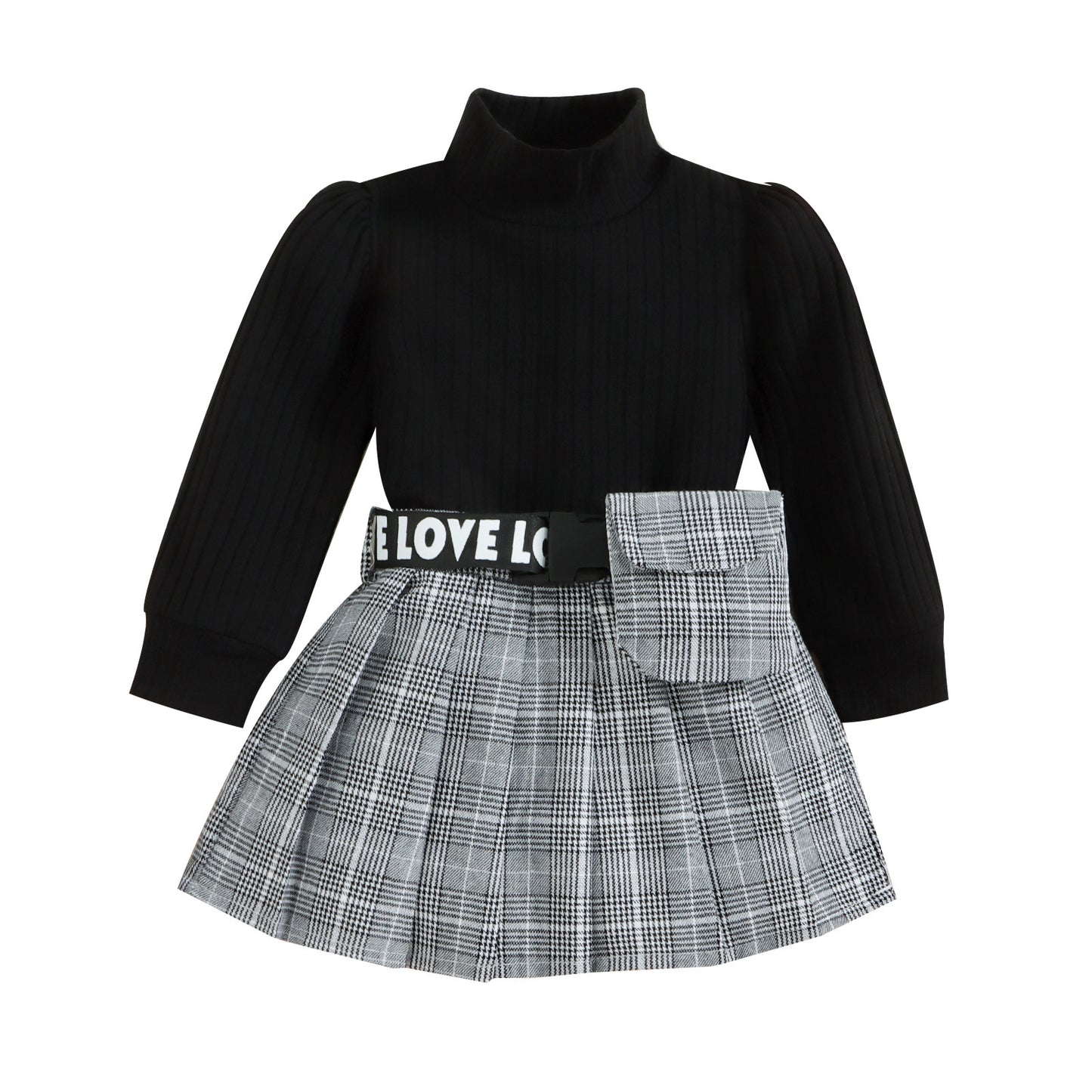 Children's Autumn Winter Cotton Sunken Stripe Turtleneck Plaid Suit