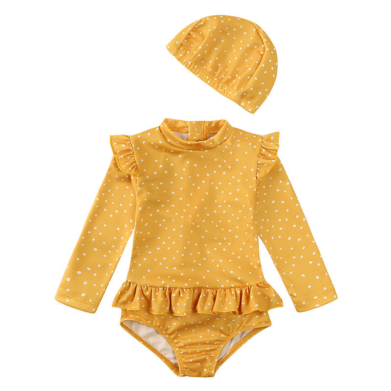 Girls' Floral Fresh Long-sleeved Quick-drying One-piece Swimsuit