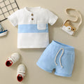 Baby Boy Colour Block Patchwork Top Shorts 2pc Set