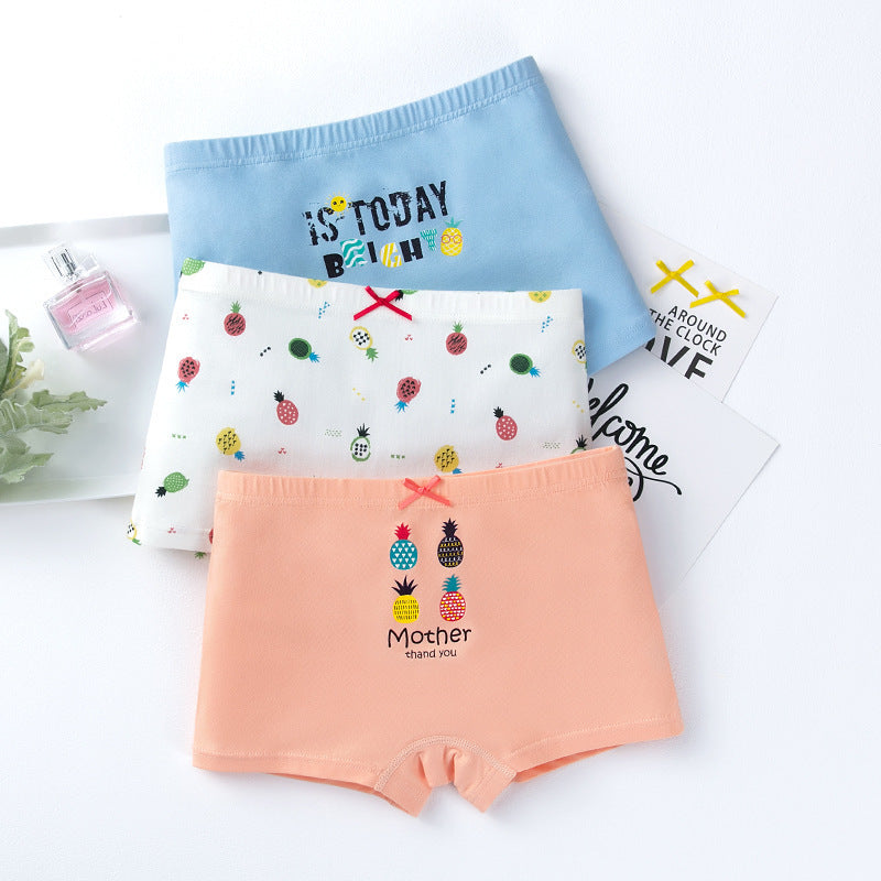 Creative Print Cotton Girls' Underwear 3pc Boxer Set