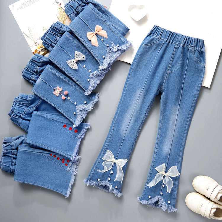 Girls' Casual Denim Wide Leg Pants