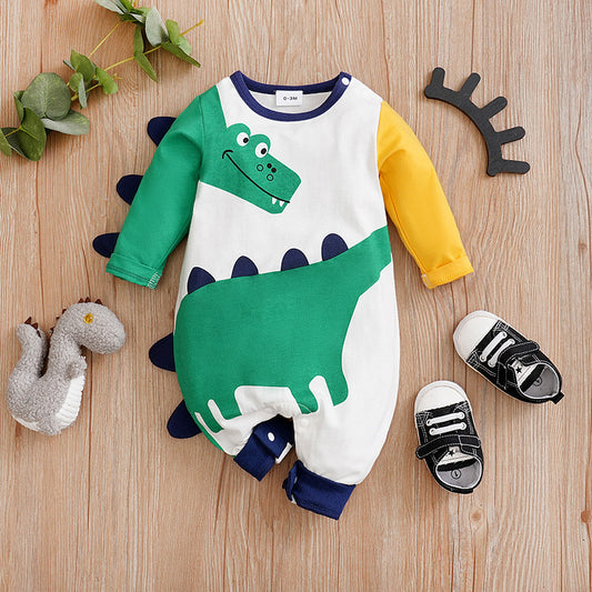 Long Sleeve Dinosaur Baby Boy Outfit, Baby/Toddler Pullover Romper