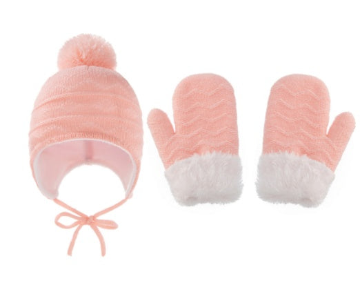 New Warm Solid Color Wool Children's Ear Guards Gloves Set