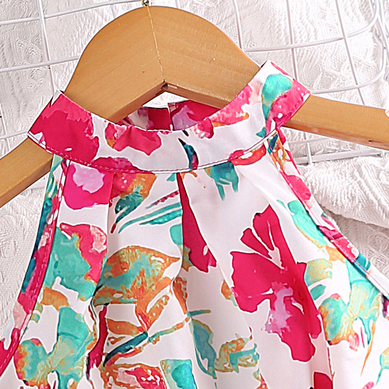 Girl's Summer Printed Halter Top & Shorts Set