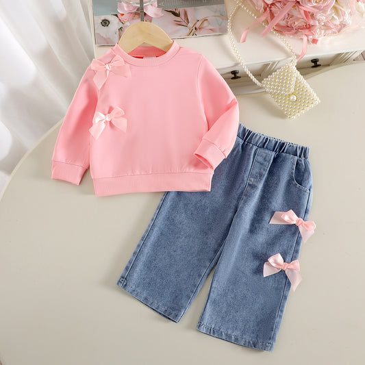Baby/Toddler Long-sleeved Sweater Denim Pants Two-piece Suit