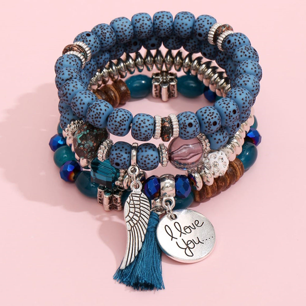 Multilayer Bracelet With Tassel 4-Piece Set