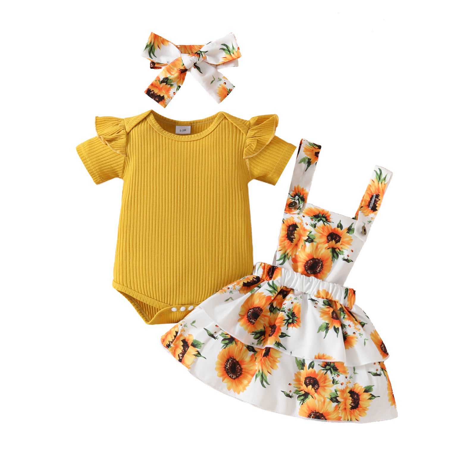 Baby Girl's Summer Short-sleeved Top Suspender Skirt Suit Set