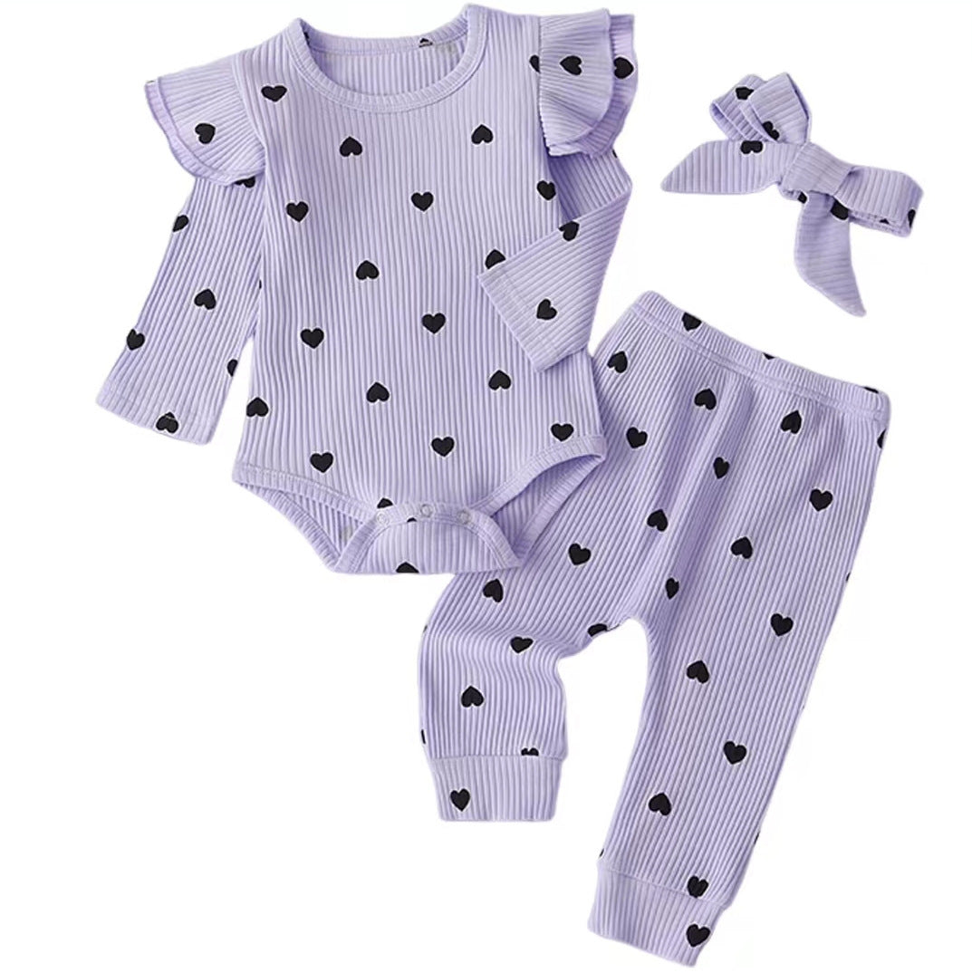 Baby Girl Love Printed Romper 3pc Set