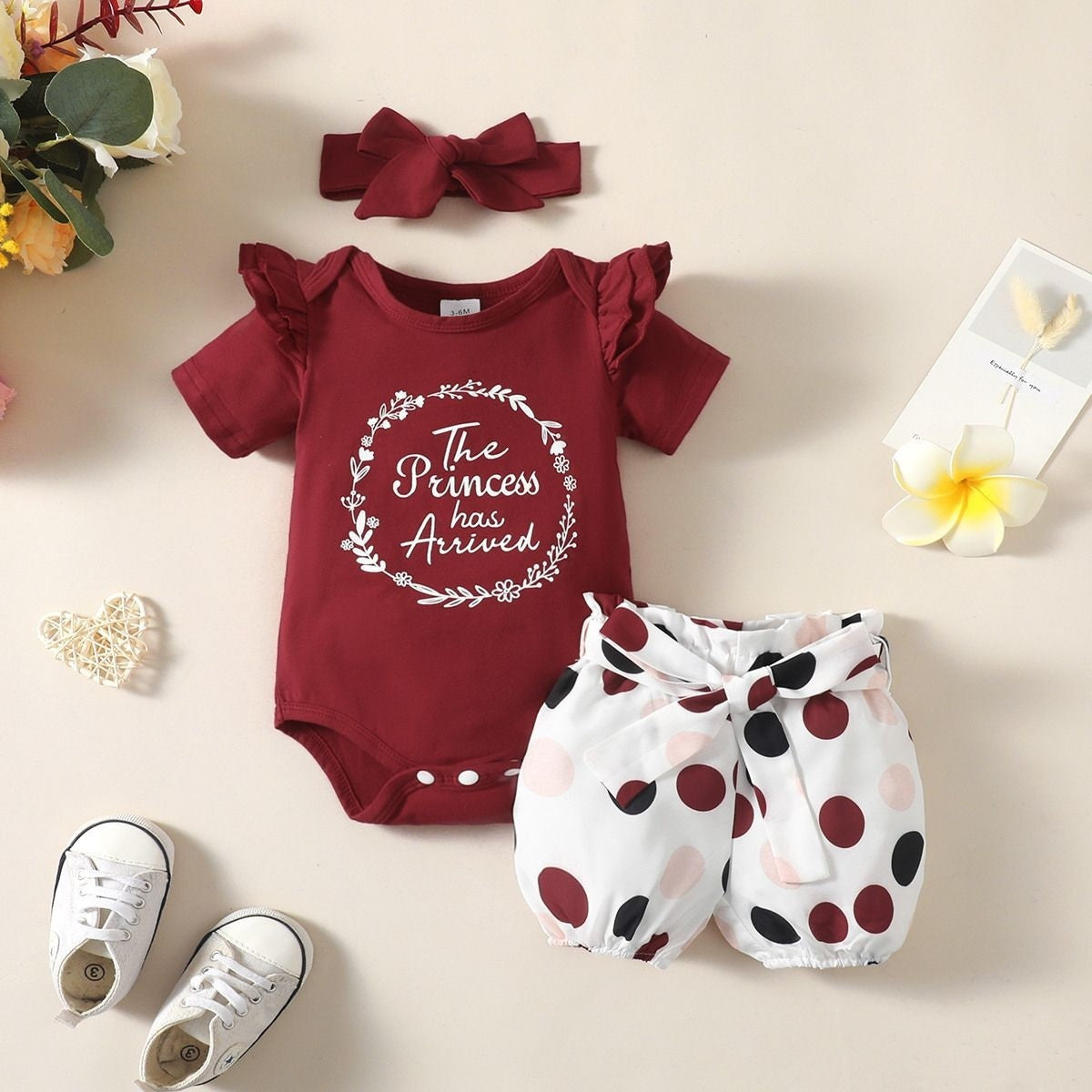 Baby Girl's Letter Short Sleeve Poke A Dot Shorts 2pc Set