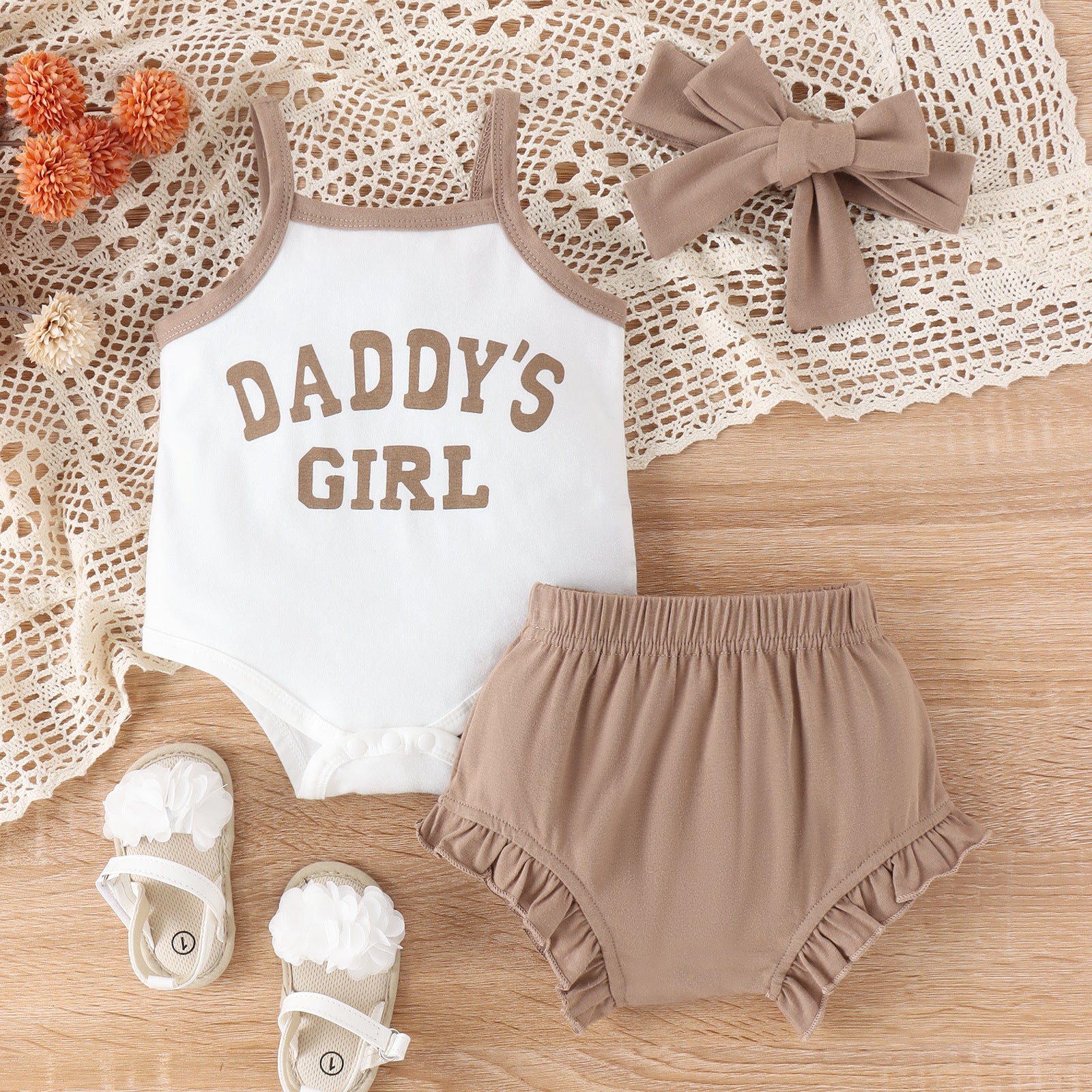Girls' Letter Onesie & Shorts Summer 3pc Set