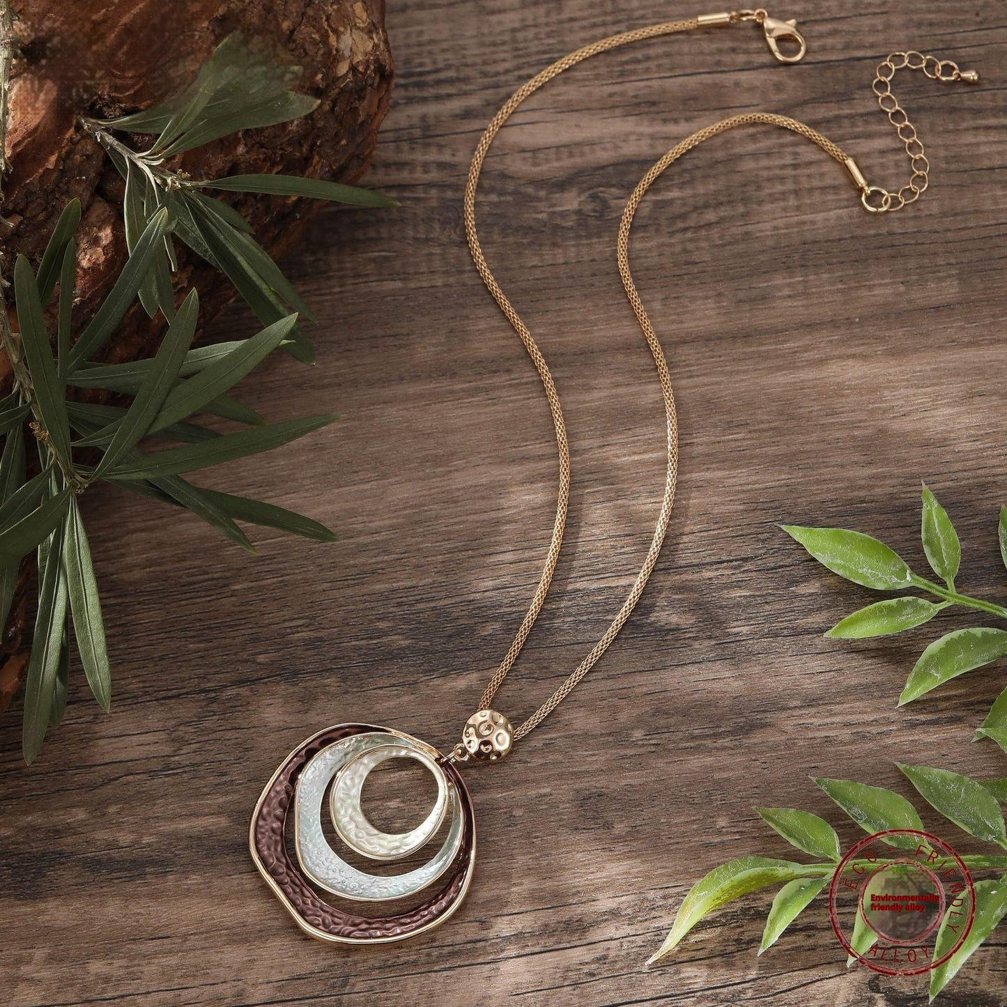 Enamel Geometric Hollow Ring Pendant Exaggerated Geometry Round Women's High-grade Necklace